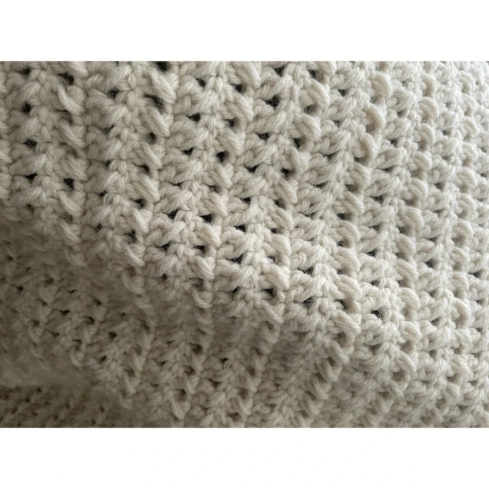 Handmade Ivory Peach Brown Crochet Vtg Fall Afghan Throw Blanket Striped 44